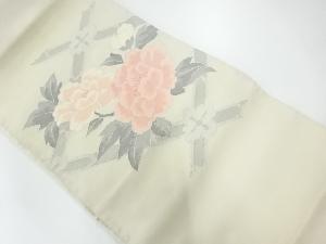 アンティーク　格天井に牡丹模様刺繍袋帯（材料）